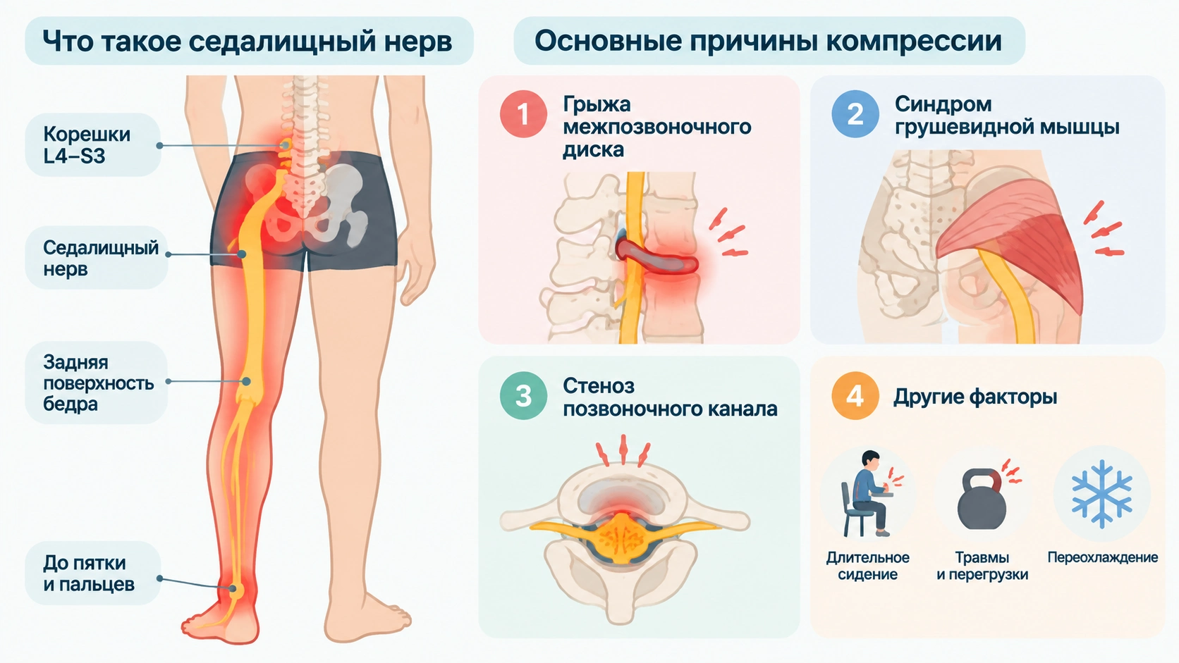 sedalishchnyy-nerv-prichiny-kompressii.webp Седалищный нерв от пояснично-крестцового отдела до стопы и основные причины его компрессии: грыжа диска, синдром грушевидной мышцы и стеноз позвоночного канала.
