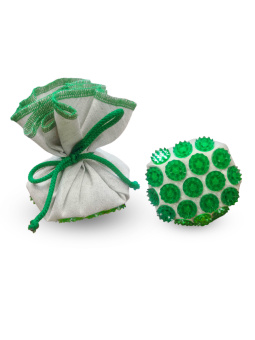 Аппликатор Кузнецова. Массажный мешочек зеленый (менее острые иглы). Цвет ткани - "Натуральный лён".